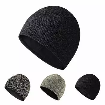 Вязаная светоотражающая шапка, ветрозащитная, высокоэластичная, купольная, двухслойная, плюшевая, с подкладкой, в уличном стиле, для ночных пробежек, предупреждающая, зимняя, сохраняющая тепло, головной убор чёрный