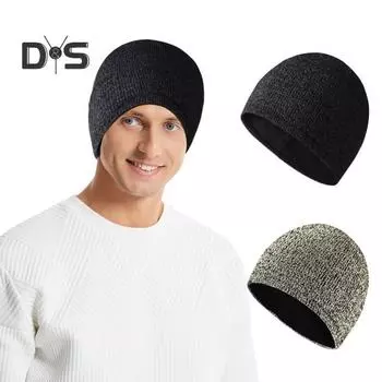 Вязаная светоотражающая шапка, ветрозащитная, высокоэластичная, купольная, двухслойная, плюшевая, с подкладкой, в уличном стиле, для ночных пробежек, предупреждающая шапка, зимний, сохраняющий тепло головной убор для чёрный