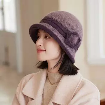 Вязаная теплая шапка-тазик из кроличьей шерсти для осени и зимы, подходит для пожилых людей среднего возраста, с добавлением бархата, шапка рыбака, толстая универсальная шапка one size