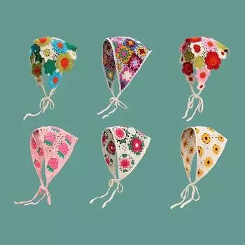 Вязаная треугольная повязка на голову, модная ручная работа, вязаный крючком маленький цветок, платок, шапка, французский пасторальный стиль, повязка на голову, полотенце для девочек A