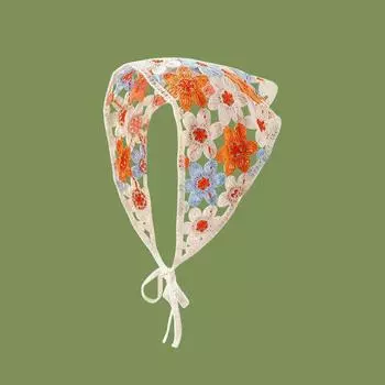 Вязаная треугольная повязка на голову во французском пасторальном стиле, повязка на голову с маленьким цветком, полотенце, ручная работа, вязаный крючком платок, шапка, весна-лето