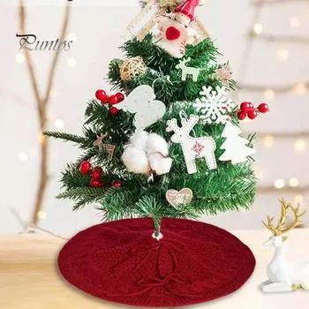 Вязаная юбка для рождественской елки, маленькая толстая вязаная круглая юбка для елки, деревенское украшение для рождественской елки для праздничного декора фермерского дома и вечеринки красный