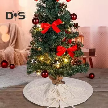 Вязаная юбка для рождественской елки, маленькая толстая вязаная круглая юбка для елки, деревенское украшение для рождественской елки для праздничного декора фермерского дома и вечеринки красный