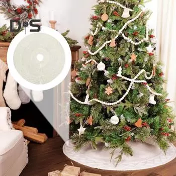 Вязаная юбка для рождественской елки с ромбовидной сеткой и круглым деревенским воротником для елки, многоразовая юбка для рождественской елки для внутреннего и наружного декора 24Inch