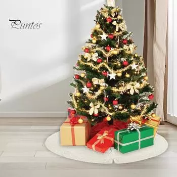 Вязаная юбка для рождественской елки с ромбовидной сеткой и круглым деревенским воротником для елки, многоразовая юбка для рождественской елки для внутреннего и наружного декора 24Inch