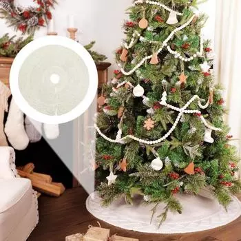 Вязаная юбка для рождественской елки с ромбовидной сеткой и круглым деревенским воротником для елки, многоразовая юбка для рождественской елки для внутреннего и наружного декора 24Inch