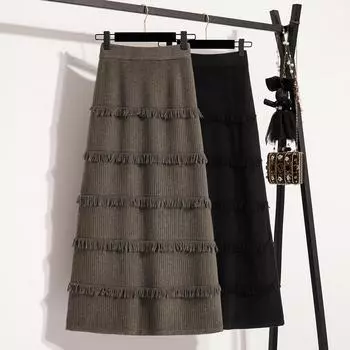 Вязаная юбка для женщин зимой Новый стиль, чтобы прикрыть бедра и сделать их стройнее Юбка миди L