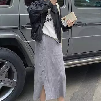 Вязаная юбка на осень и зиму, мягкая клейкая корейская дизайнерская упаковка, свитер выше колена, юбка, длинная юбка женская