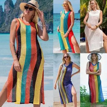 Вязаная юбка-жилет с полыми подвязками: Сексуальное пляжное бикини-прикрытие и защита от солнца One Size