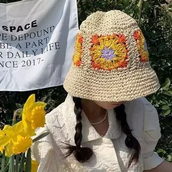 Вязаная уличная пляжная шляпа для женщин, вязаная крючком шляпа-ведро, соломенная шляпа, шляпа от солнца с цветами ромашки, рыбацкая шляпа