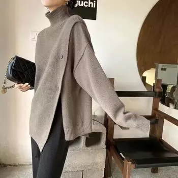 Вязаная верхняя одежда с гонконгским топом с высоким воротником, пуловер, женский свитер 2023, осень и зима, дизайнерский свитер, женский пуловер