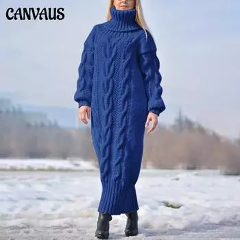 Вязаная водолазка, модный темпераментный однотонный свитер, пуловер, свитер, теплое толстое пальто, мягкое длинное платье S хаки