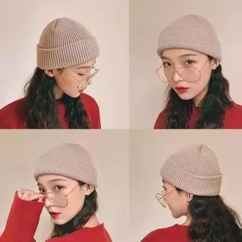 Вязаная вязаная женская модная однотонная теплая женская шапка для отдыха чёрный