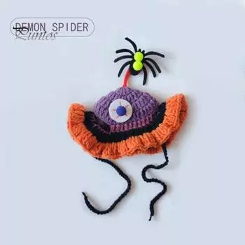 Вязаная вручную шапка для кошки, эластичная на шнуровке, паук, привидение, аксессуары для кошек, головные уборы для домашних животных, нарядные головные уборы для котят, щенков фиолетовый