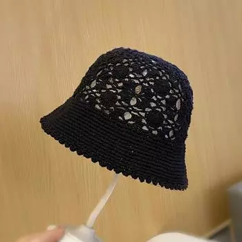 Вязаная вручную шапка-горшок для женщин, весна-лето, новая дышащая вязаная крючком шерстяная шапка-ведро, модная универсальная женская average size (55-57cm)