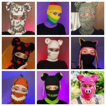 Вязаная вручную шапка-пуловер с кошачьими ушками, осенне-зимняя полосатая симпатичная шерстяная шапка