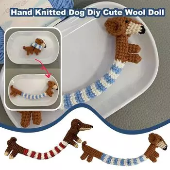 Вязаная вручную собачка своими руками милая шерстяная кукла, Вязаная вручную щенок своими руками шерстяная кукла, Вязаная позитивная кукла щенок One Size синий