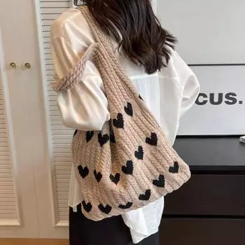 Вязаная высококачественная и изысканная шерстяная ручная сумка через плечо Love абрикосовый