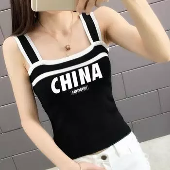 Вязаная женская майка онлайн со знаменитостями, популярная с v-образным вырезом и принтом, сладкая и пряная, полая S чёрный