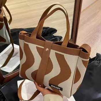 Вязаная женская сумка большой вместимости, новая осенняя универсальная сумка через плечо на одно плечо 2024 года, тканевая сумка, портативная большая сумка для поездок на работу