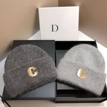 Вязаная зимняя шапка-бини из меха кролика для женщин, модный стиль, осень и зима, иностранный стиль Head Circumference (54-60cm)