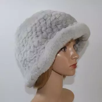 Вязаная зимняя женская шапка из натурального меха кролика рекс, теплая шапка из натурального меха кролика рекс, женская качественная толстая шапка из 100% натурального меха кролика рекс 55cm-60cm серый