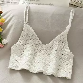 Вязание Camisole Женщины Лето Выдолбленные рукава Тонкий слинг Кросс Camisole Club Пляжные топы One Size