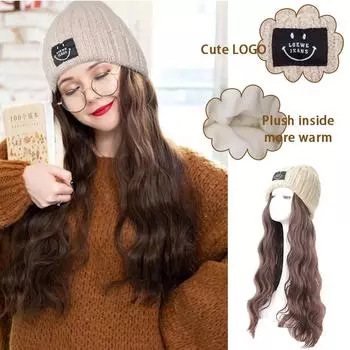 Вязание и бархатный парик, шапка для осени и зимы, термостойкие синтетические длинные вьющиеся волосы, мода