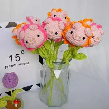 Вязание крючком Цветок Свиньи Забавный Позитивный Свинья Вязание крючком Цветок Эмоциональная Поддержка Свинья Валентина Вязание крючком Положительные Животные Ручной Работы Благодарность Подарки для Женщин розовый