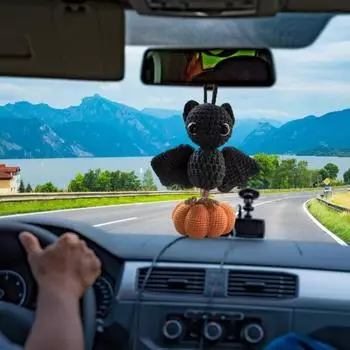 Вязание крючком летучая мышь для автомобиля, подвесное украшение, пряжа ручной работы, летучая мышь, авто зеркало заднего вида, орнамент, подвеска в виде животного, аксессуары для салона автомобиля D