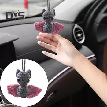 Вязание крючком летучая мышь для автомобиля, подвесное украшение, пряжа ручной работы, летучая мышь, авто зеркало заднего вида, орнамент, подвеска в виде животного, аксессуары для салона автомобиля D