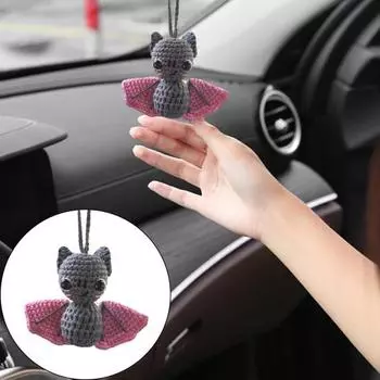 Вязание крючком летучая мышь для автомобиля, подвесное украшение, пряжа ручной работы, летучая мышь, авто зеркало заднего вида, орнамент, подвеска в виде животного, аксессуары для салона автомобиля D