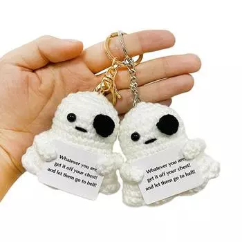 Вязание крючком на Хэллоуин, кукла-призрак с картой, эмоциональная поддержка, сделай сам, вязание крючком, мини-белый призрак A