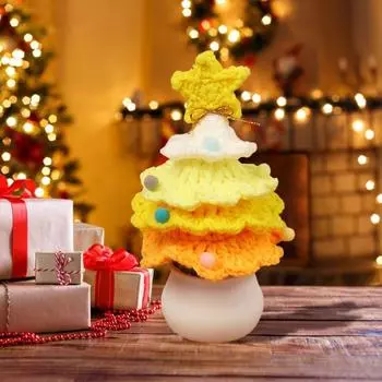 Вязание крючком новогодней елки, ручная работа, вязание, рождественские елочные украшения, горшечные растения, настольная фигурка темно-зеленого