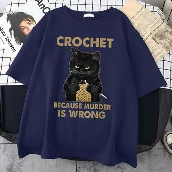 Вязание крючком Потому что убийство - это неправильно Принт Мужская одежда Личность Винтажные топы All-math Большие размеры с коротким рукавом Мужские хлопковые футболки S чёрный