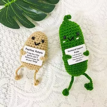 Вязание крючком позитивного картофельного соленья с вдохновляющей открыткой, эмоциональная поддержка, ручная работа, вязание огурца, картофеля, кукла, украшение A хаки