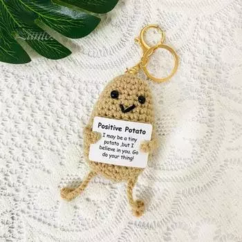 Вязание крючком позитивного картофельного соленья с вдохновляющей открыткой, эмоциональная поддержка, ручная работа, вязание огурца, картофеля, кукла, украшение A хаки