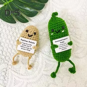 Вязание крючком позитивного картофельного соленья с вдохновляющей открыткой, эмоциональная поддержка, ручная работа, вязание огурца, картофеля, кукла, украшение B зелёный