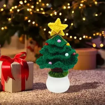 Вязание крючком рождественской елки, ручная работа, вязание, рождественские елочные украшения, горшечные растения, настольная фигурка для праздничного творчества темно-зеленого