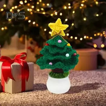 Вязание крючком рождественской елки, ручная работа, вязание, рождественские елочные украшения, горшечные растения, настольная фигурка для праздничного творчества темно-зеленого