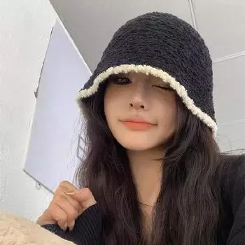 Вязание Панама Женская Зимняя Флисовая Кепка из овечьей шерсти Вельветовые Рыбацкие Шапки Солнцезащитные Кепки Для Женщин чёрный