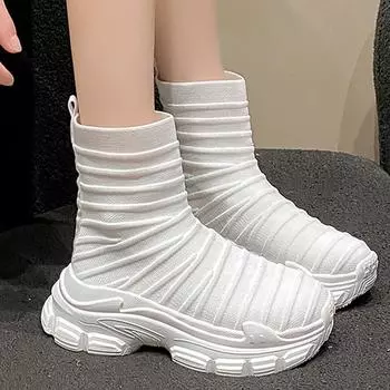 Вязание Платформа Женские Носки Ботинки Ботильоны Плоские Кроссовки Бег Дизайнерская Спортивная Обувь Осенний Тренд Ходьба Mujer Zapatillas 35