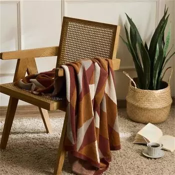 Вязаное хлопковое одеяло, геометрические диванные одеяла для кроватей, декоративное одеяло для спальни, кондиционера, офиса, дневного сна, походного пледа 130x160cm