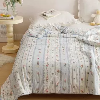 Вязаное хлопковое соевое волокно класса А с героями мультфильмов, стильное летнее прохладное одеяло с сердечками для девочек, можно стирать в машине 1.0m*1.5m