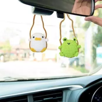 Вязаное крючком украшение в виде животного, качающееся на зеркало заднего вида автомобиля, подвесное украшение, кукла-качалка ручной работы A