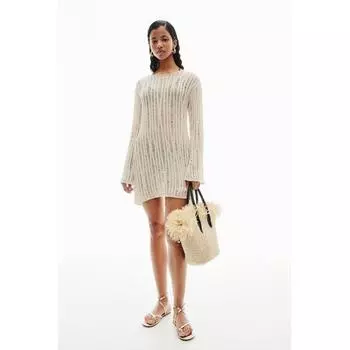 Вязаное мини-платье HM Ladder Stitch Look, светло-бежевое