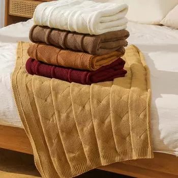 Вязаное одеяло для дивана, дивана-кровати, осеннее легкое мягкое уютное декоративное одеяло 80*100CM 390g бежевый