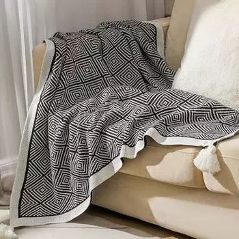 Вязаное одеяло для дивана. Текстурированное вязаное одеяло с кисточками. Уютное тканое одеяло в стиле бохо для дивана-кровати, кресла, акриловый волнистый узор. 110*130CM 500g серый