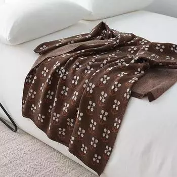 Вязаное одеяло для отдыха в стиле ретро, декоративное одеяло, ворсовое одеяло для кондиционирования воздуха, маленькое шерстяное одеяло с цветочным принтом, коричневое весна и осень 130*180cm