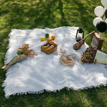 Вязаное одеяло для пикника, коврик для пикника на открытом воздухе, мягкие одеяла для дивана, полотенце, ворс, чехол для дивана «все включено» 90X90cm белый
